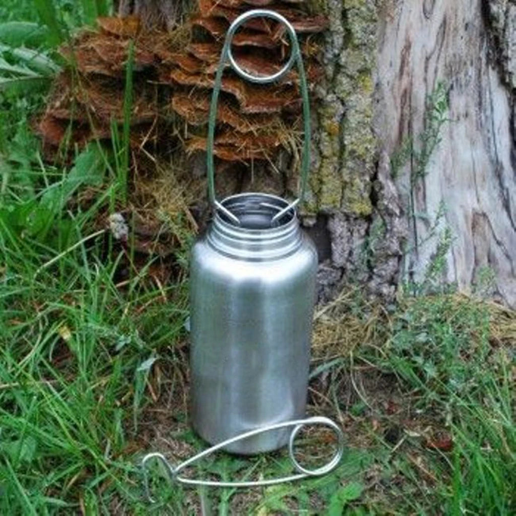 Bushcraft stainless steel water bottle with nesting cup and hanger