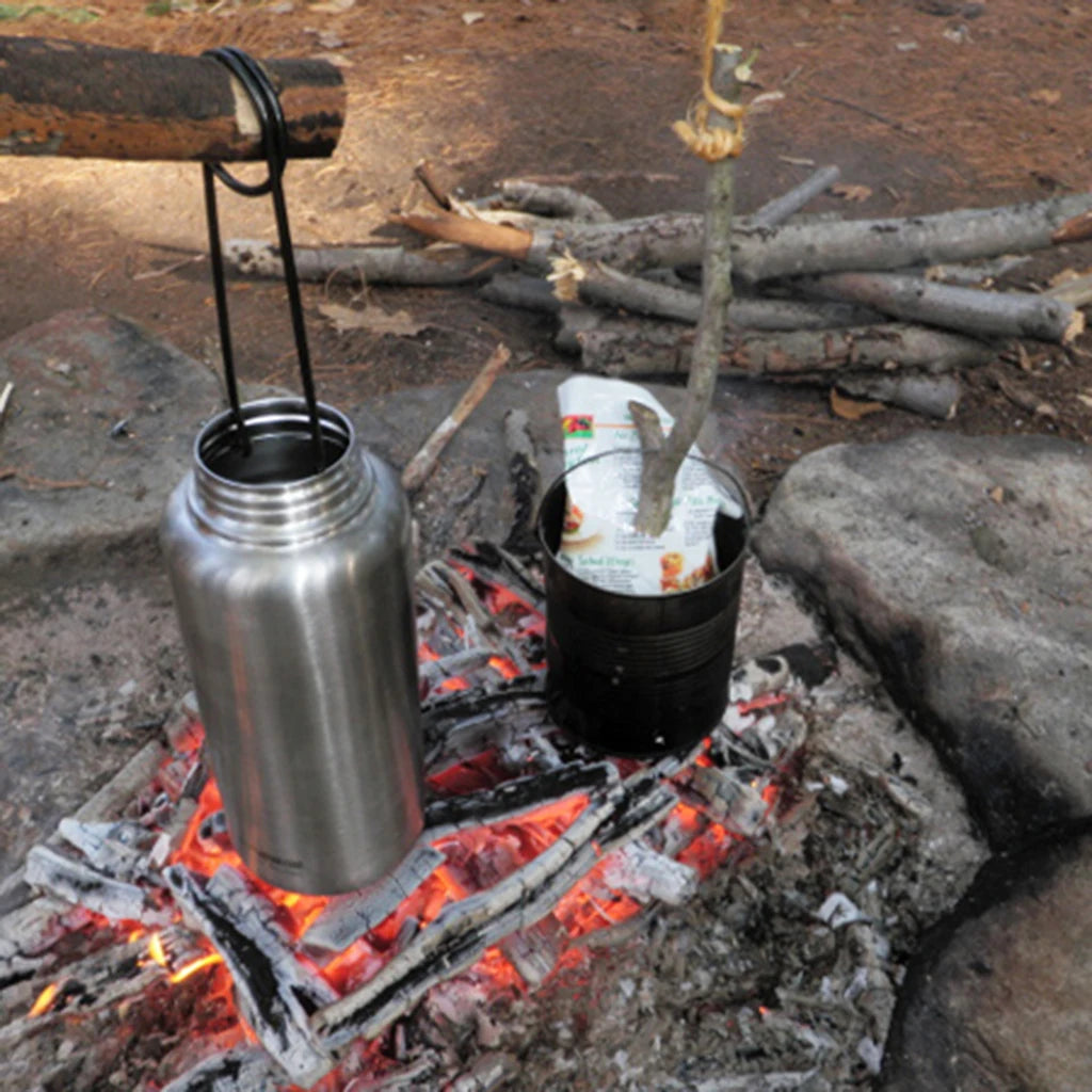 Bushcraft stainless steel water bottle with nesting cup and hanger