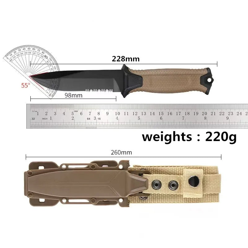 Bushcraft Camping Survival Knife, Serrated, With Belt loop sheath