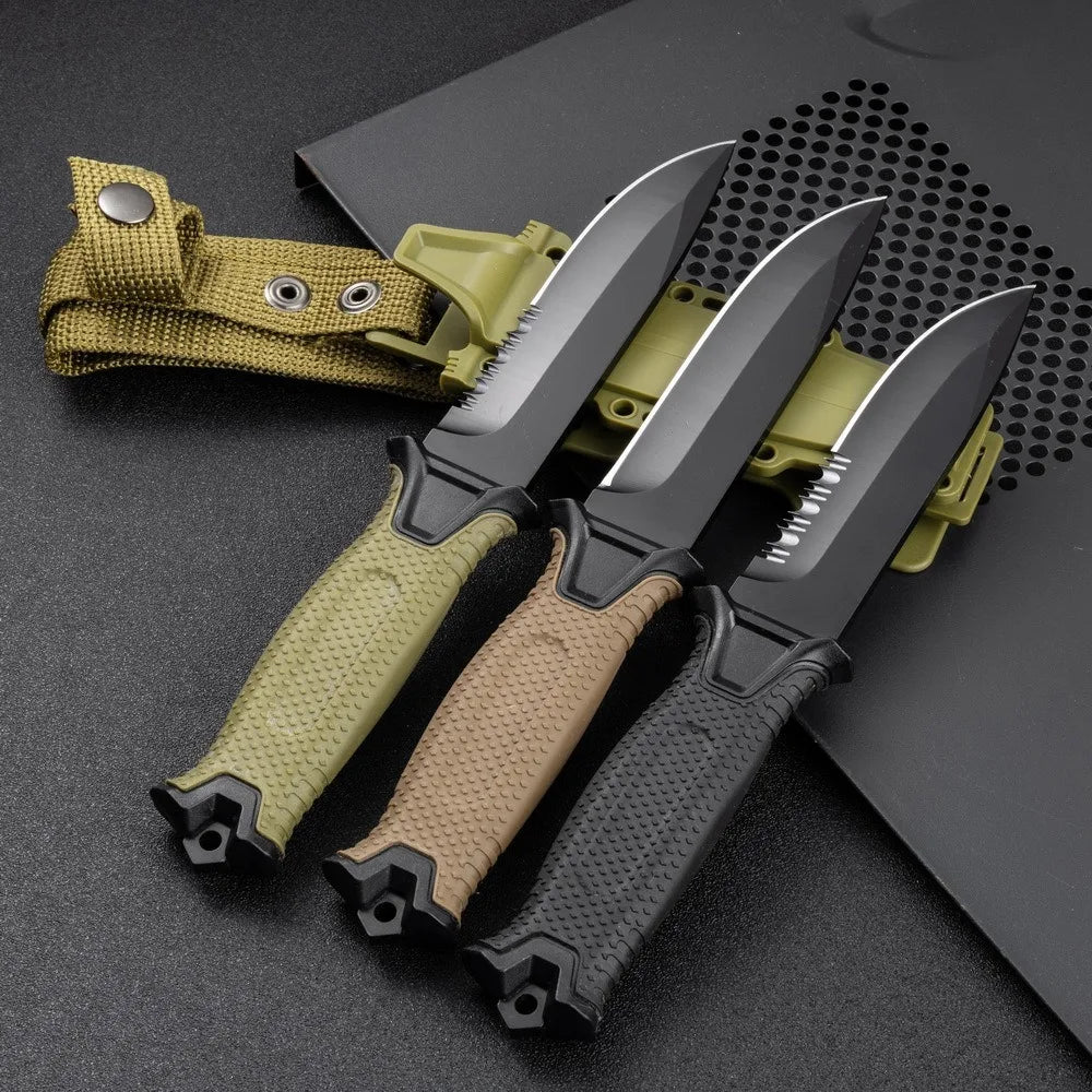 Bushcraft Camping Survival Knife, Serrated, With Belt loop sheath