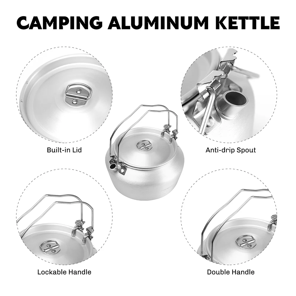 Bushcraft camping aluminium kettle 1.2L