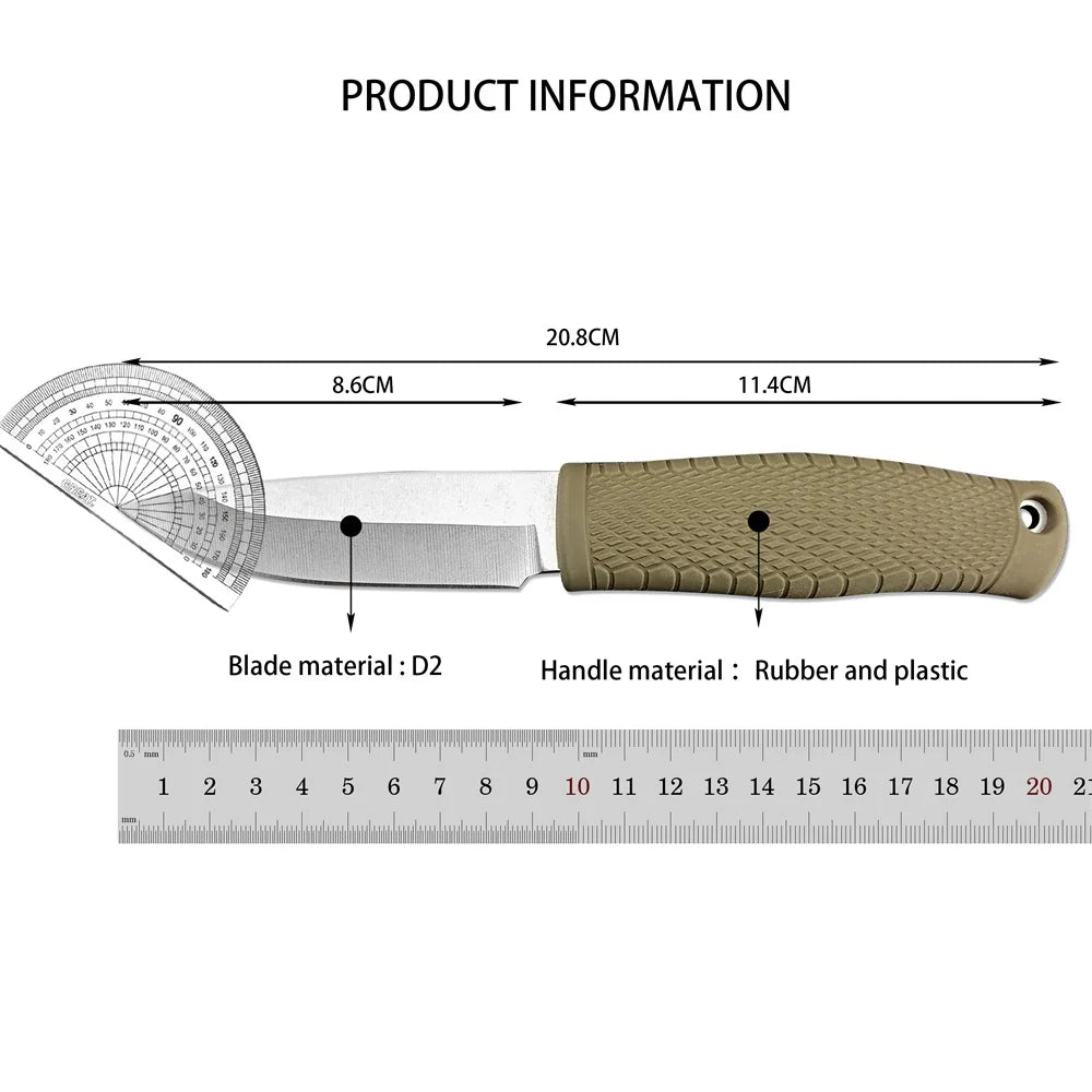 Pukko Knife For Bushcraft, Survival Rubber Grip + Sheath