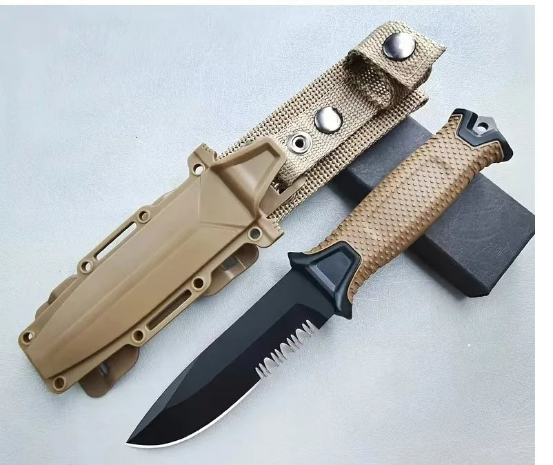 Bushcraft Camping Survival Knife, Serrated, With Belt loop sheath